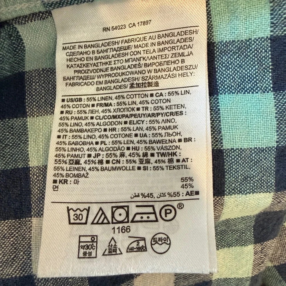 Banana Republic‎ Mens XL Blue Green Plaid Short Sleeve Button Up Shirt Linen